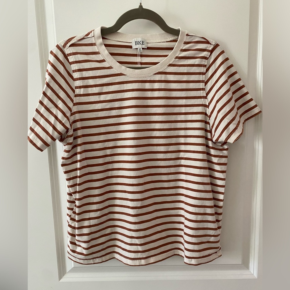 BKE Kids Short Sleeve Striped Tee - Cream & Rust